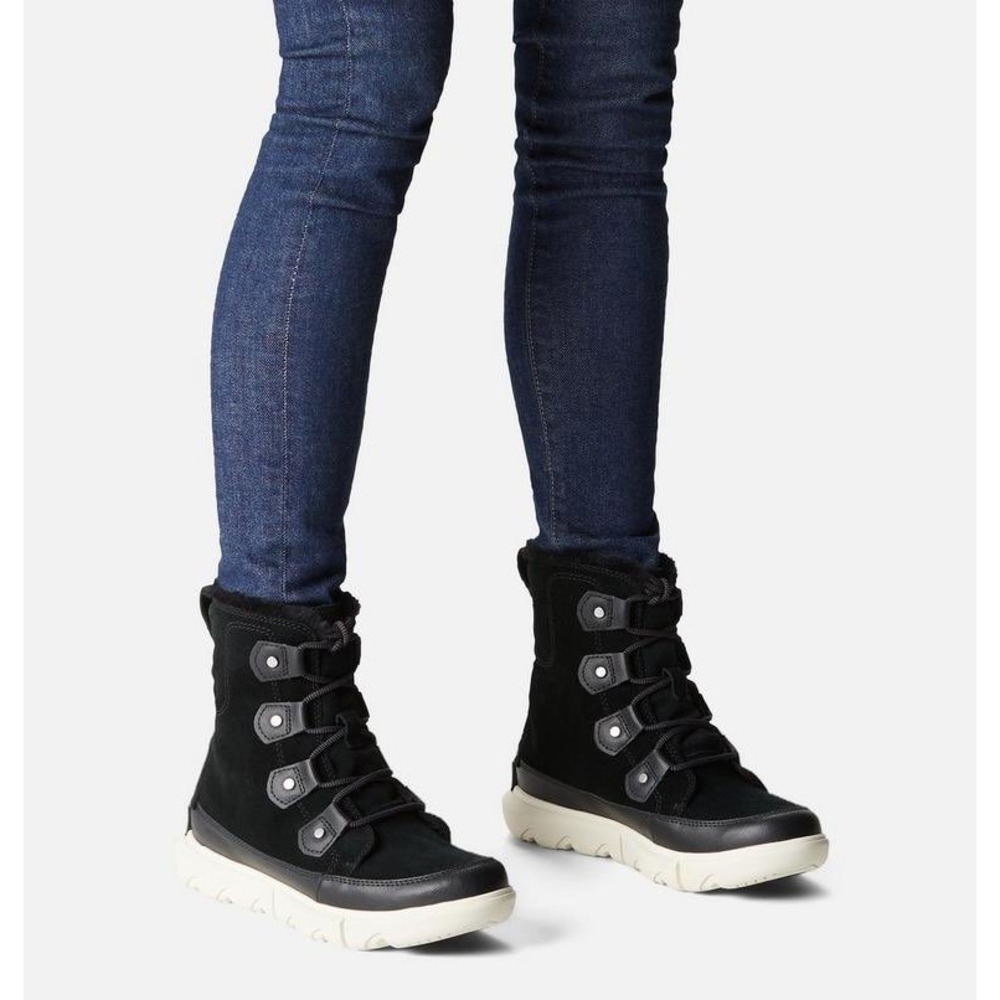 Sorel Explorer II Joan Lace Up Winter Boots Black Suede Womens Size 9 Gorpcore